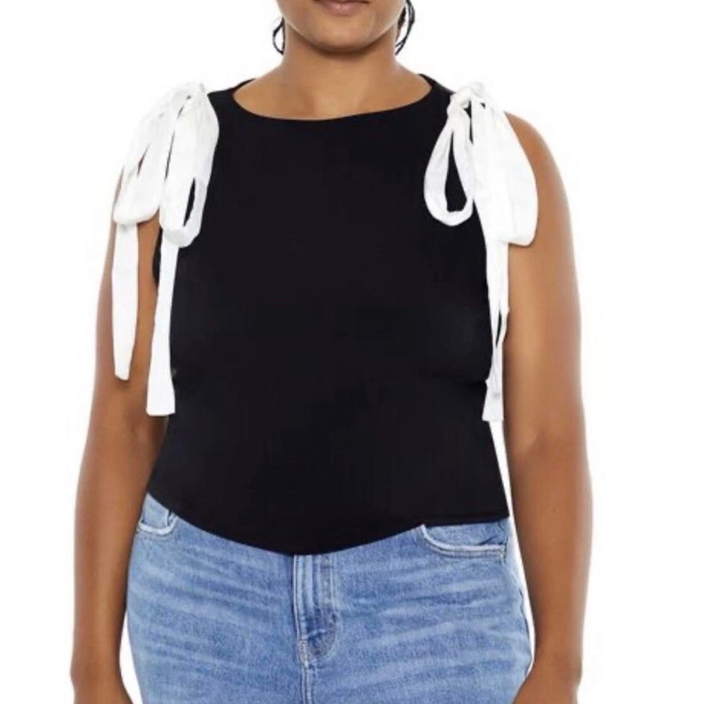 Forever 21 Black Tank Top with White Tie Straps - Picture 1 of 13